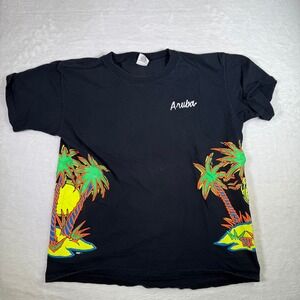 Vintage Aruba T Shirt XL Black Palm Trees Souvenir Vacation Graphic Tee